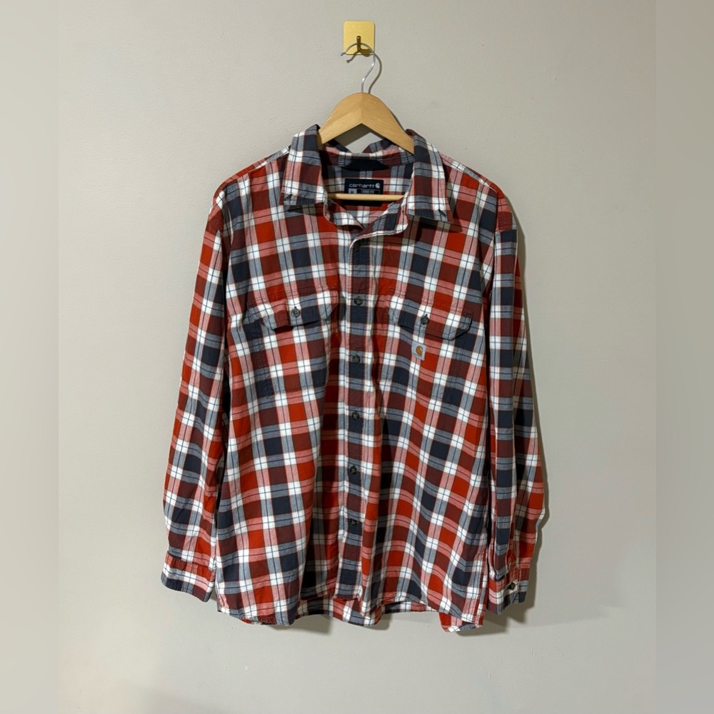 Men’s XL Carhartt Cotton Flannel Buffalo Plaid‎ Utility Work Shirt